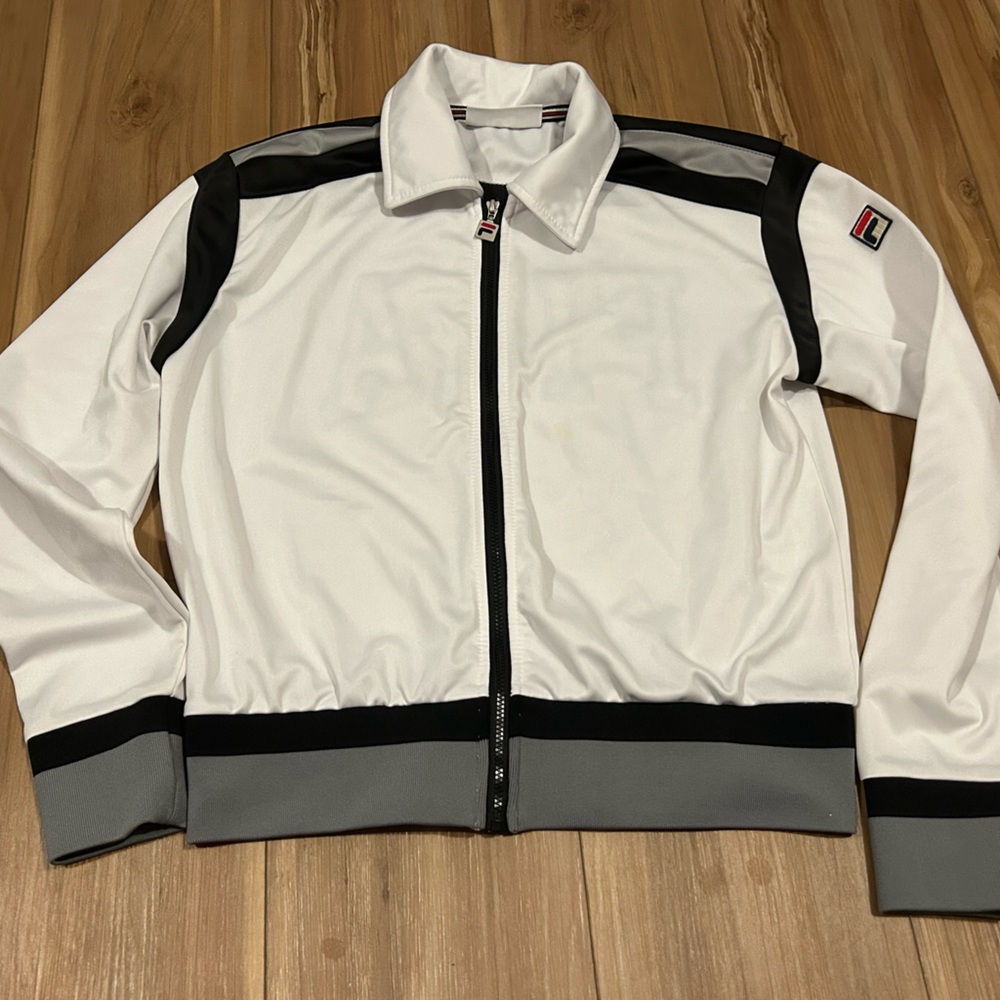 Fila White and Gray Track Bomber Jacket Size Medium